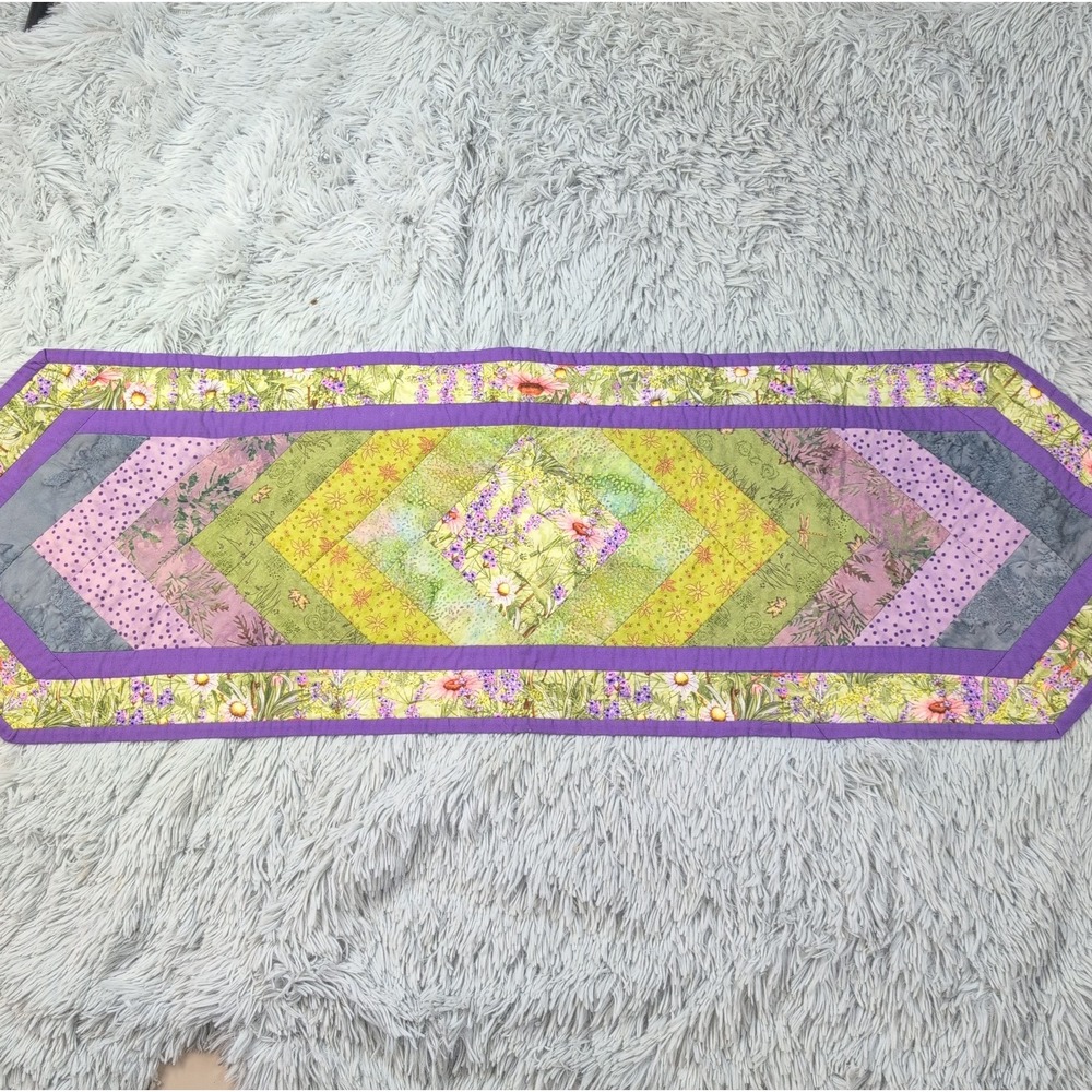 Handmade quilted table runner Floral Purple 48" X 14"